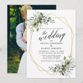 Greenery Calligraphy Foto Geometric Wedding Kaart