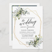 Greenery Calligraphy Geometric Photo Wedding Kaart (Voorkant / Achterkant)