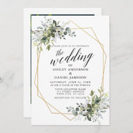 Greenery Calligraphy Geometric Photo Wedding Kaart