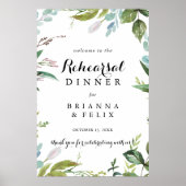 Greenery Calligraphy Rehearsal Dinner Welcome Sign Poster (Voorkant)