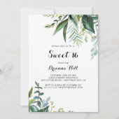 Greenery Calligraphy Sweet 16 Birthday Party Kaart (Voorkant)