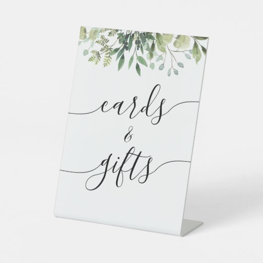 Greenery Calligraphy Wedding Cards en Gifts Reclamebord Met Voetstuk (Voorkant)