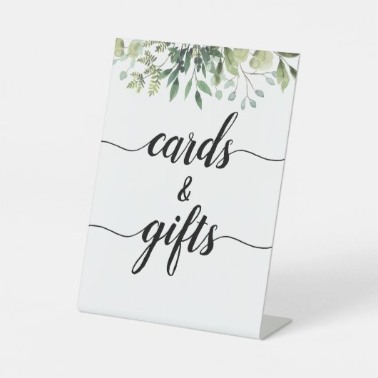 Greenery Calligraphy Wedding Cards en Gifts Reclamebord Met Voetstuk (Voorkant)