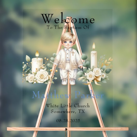 Greenery Candles Boy Dopen Welkom Teken Acryl Bord (Neutraal)