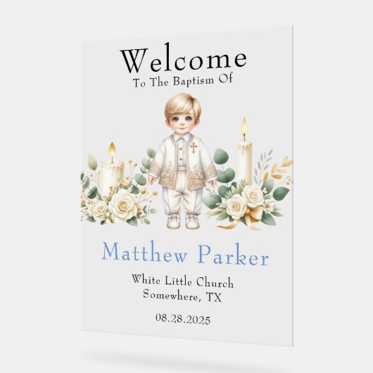 Greenery Candles Boy Dopen Welkom Teken Acryl Bord (Hoek)