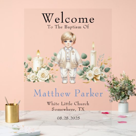 Greenery Candles Boy Dopen Welkom Teken Acryl Bord (Huwelijk)