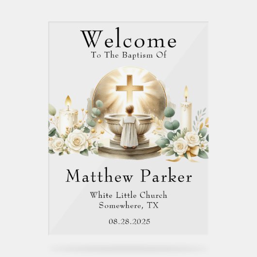 Greenery Candles Boy Dopen Welkom Teken Acryl Bord (Voorkant)