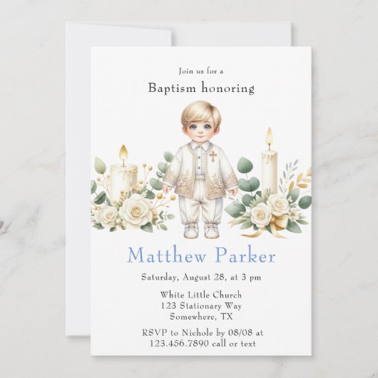 Greenery Candles Cartoon Boy Doop Kaart (Voorkant)