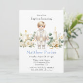 Greenery Candles Cartoon Boy Doop Kaart (Staand voorkant)