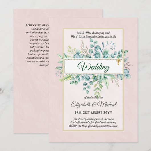 Greenery CATHOLIC Wedding Christelijk Budget Moder Kaart (Voorkant / Achterkant)