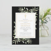 Greenery Celebration of Life Black Gold Funeral Kaart (Staand voorkant)