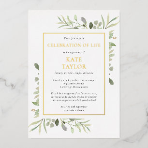 Greenery Celebration of Life Funeral Gold Folie Uitnodiging