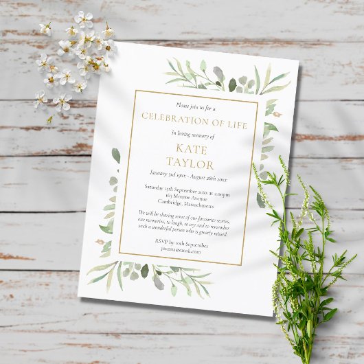 Greenery Celebration of Life Funeral Invitation Aankondigingskaart
