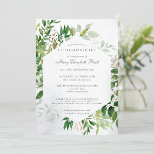 Greenery Celebration of Life Funeral Invitation Kaart