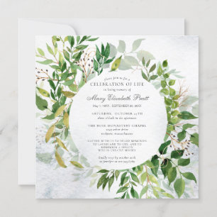 Greenery Celebration of Life Funeral Invitation Kaart
