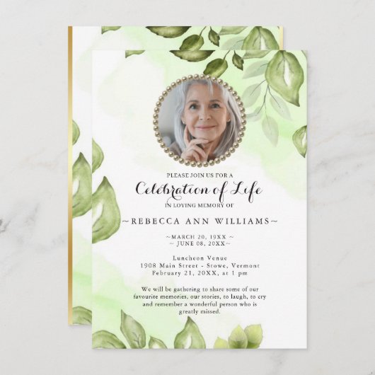 Greenery Celebration of Life Invitation Kaart (Voorkant / Achterkant)