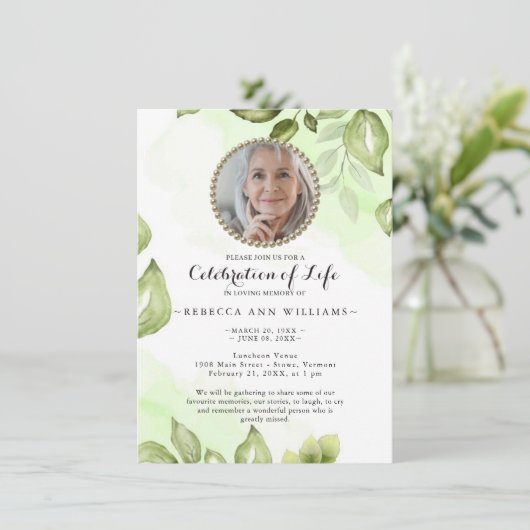 Greenery Celebration of Life Invitation Kaart (Staand voorkant)