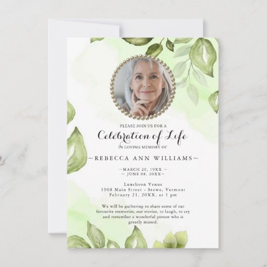 Greenery Celebration of Life Invitation Kaart (Voorkant)