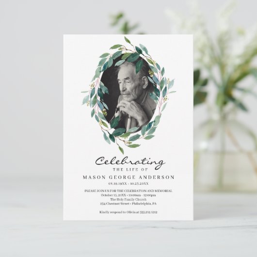 Greenery Celebration of Life Memorial with Photo Kaart (Staand voorkant)