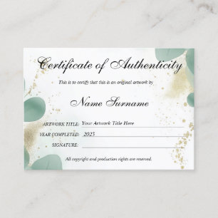 Greenery Certificaat van Authenticiteit Kunstwerk