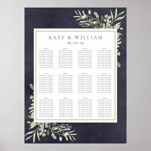 Greenery Chalkboard Wedding Seating Chart Poster (Voorkant)