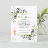 Greenery Champagne Glass Sage Green Vrijgezellenfe Kaart (Staand voorkant)