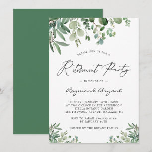 Greenery Chic Eucalyptus Leaves Retirement Party Kaart