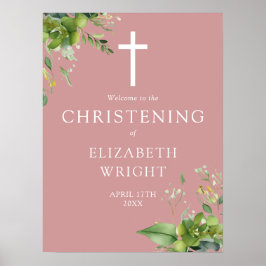 Greenery Christening Dusty Roos Roze Welkom Teken Poster