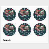 Greenery Christmas Monogram Foto Ronde Sticker (Vel)