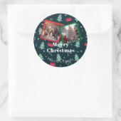 Greenery Christmas Monogram Foto Ronde Sticker (Tas)