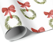 Greenery Christmas Wreath Red Bow Cadeaupapier (Rol Hoek)