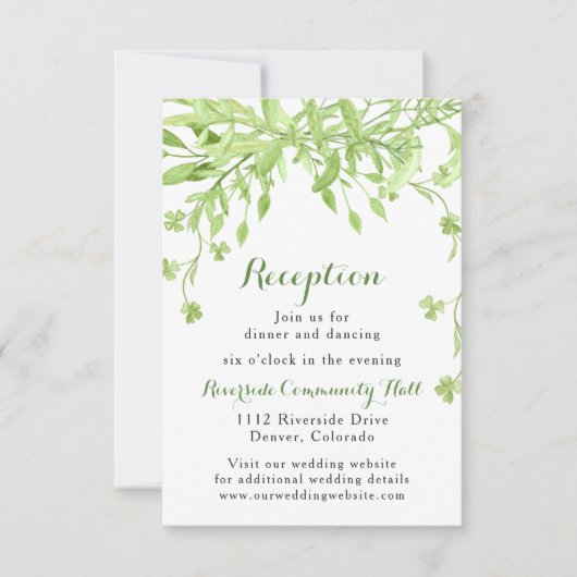 Greenery Clover Floral Wedding Reception Kaart (Voorkant)