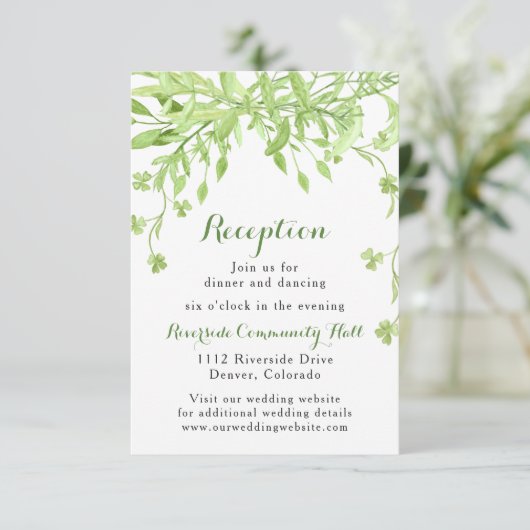 Greenery Clover Floral Wedding Reception Kaart (Staand voorkant)
