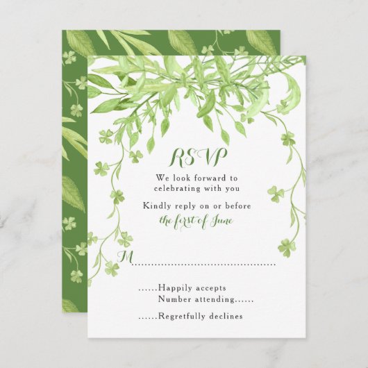 Greenery Clover Floral Wedding RSVP Kaart (Voorkant / Achterkant)