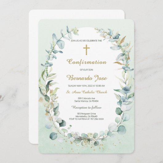 Greenery Confirmation Boy Sjabloon Kaart (Voorkant / Achterkant)