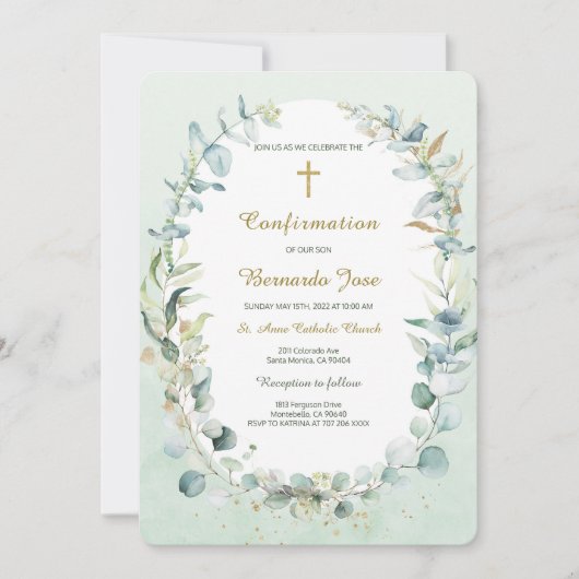 Greenery Confirmation Boy Sjabloon Kaart (Voorkant)