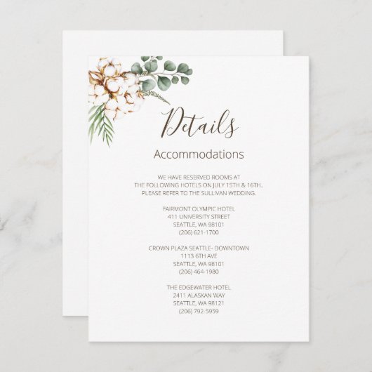 Greenery Cotton Boho Wedding Enclosure Kaart (Voorkant / Achterkant)