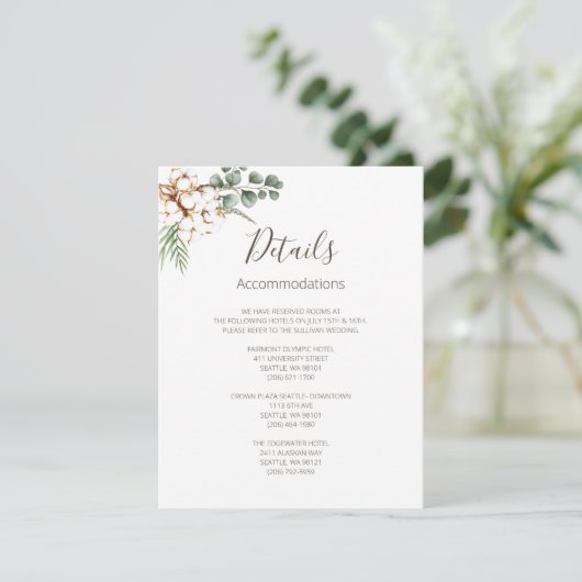 Greenery Cotton Boho Wedding Enclosure Kaart (Staand voorkant)