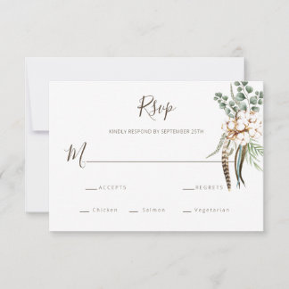 Greenery Cotton Boho Wedding RSVP Kaart