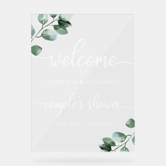 Greenery Couples Douche Welkom Acryl Bord (Voorkant)