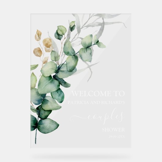 Greenery Couples Douche Welkom Acryl Bord (Voorkant)