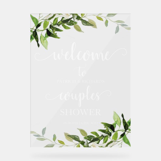 Greenery Couples Douche Welkom Acryl Bord (Voorkant)