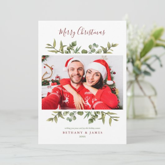 Greenery Couples Feestdagenkaart (Staand voorkant)