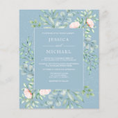 Greenery Cream Rozen Dusty Blue Wedding Invitation Flyer (Voorkant)