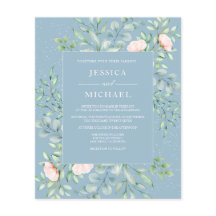 Greenery Cream Rozen Dusty Blue Wedding Invitation