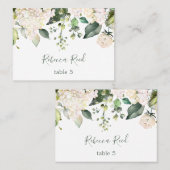 Greenery, crème hydrangea & rozen tafelblad visitekaartje (Voorkant / Achterkant)