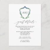 Greenery Crest Monogram Weddenschap Details Informatiekaartje (Voorkant)