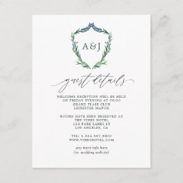 Greenery Crest Monogram Weddenschap Details Informatiekaartje