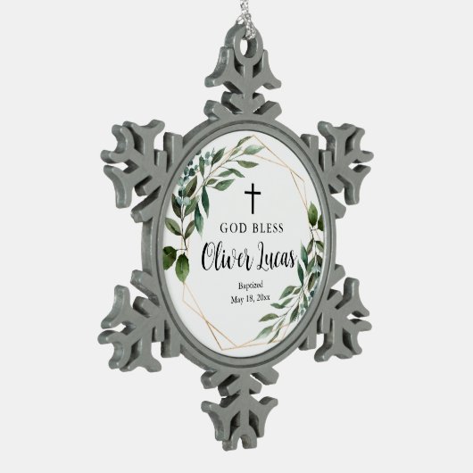 Greenery Cross Baptisme Snowflake Framed Ornament (Links)