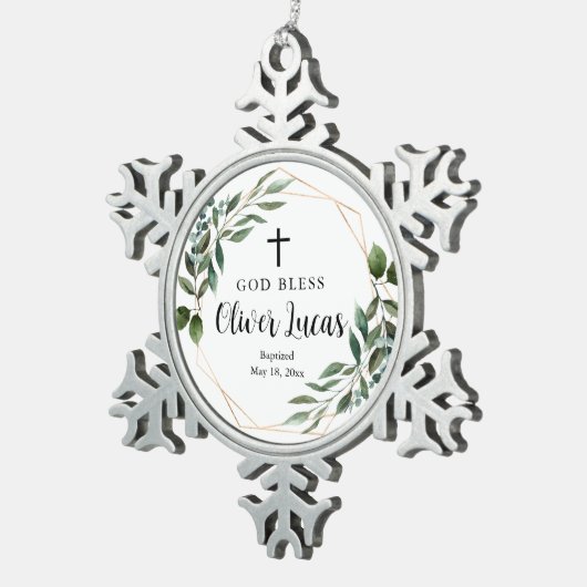 Greenery Cross Baptisme Snowflake Framed Ornament (Rechts)